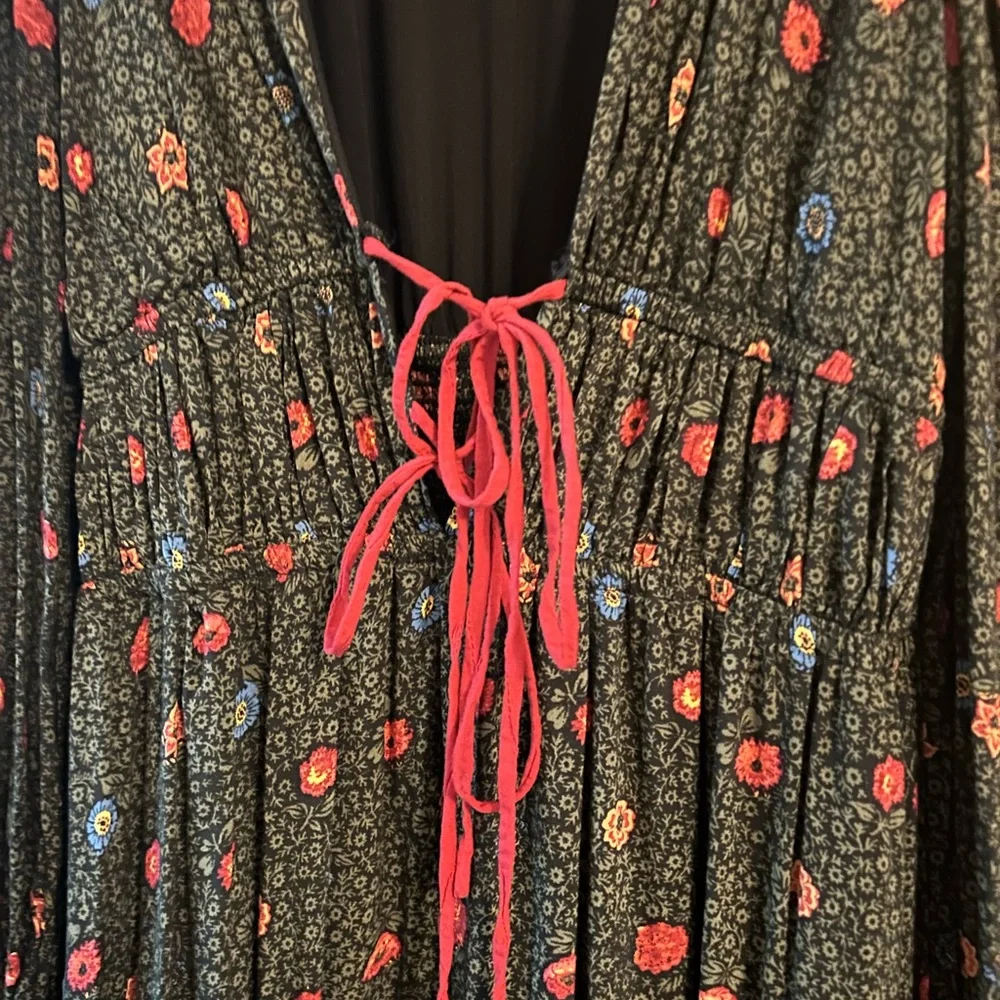 Free People Black and Red Floral Long Sleeve Dress - Picture 2 of 5